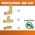 SUNGATOR 30-Pack 1/2 Inch PEX Fittings, 10 Each Elbow Tee Coupling, No Lead Brass, Pex Fitting 1/2 Inch Assortment, UPC, NSF Certified