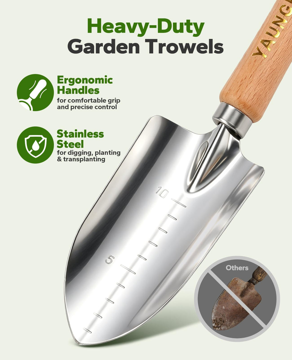 YAUNGEL Gardening Tools Set of 10 Heavy Duty Gardening Hand Tools Stainless Steel Garden Tools with Wooden Handle, Storage Garden Bag, Gardening Gifts for Women and Men