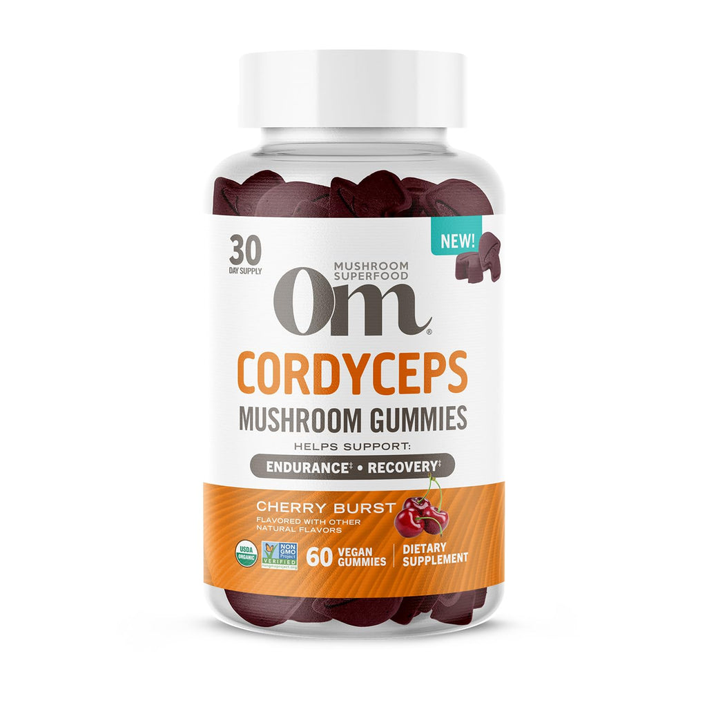 OM MUSHROOM SUPERFOOD Cordyceps Gummies – USA Grown Organic Mushrooms – Supports Endurance, Energy & Recovery – Cherry Burst Flavour – 30 Servings, 60 Count.