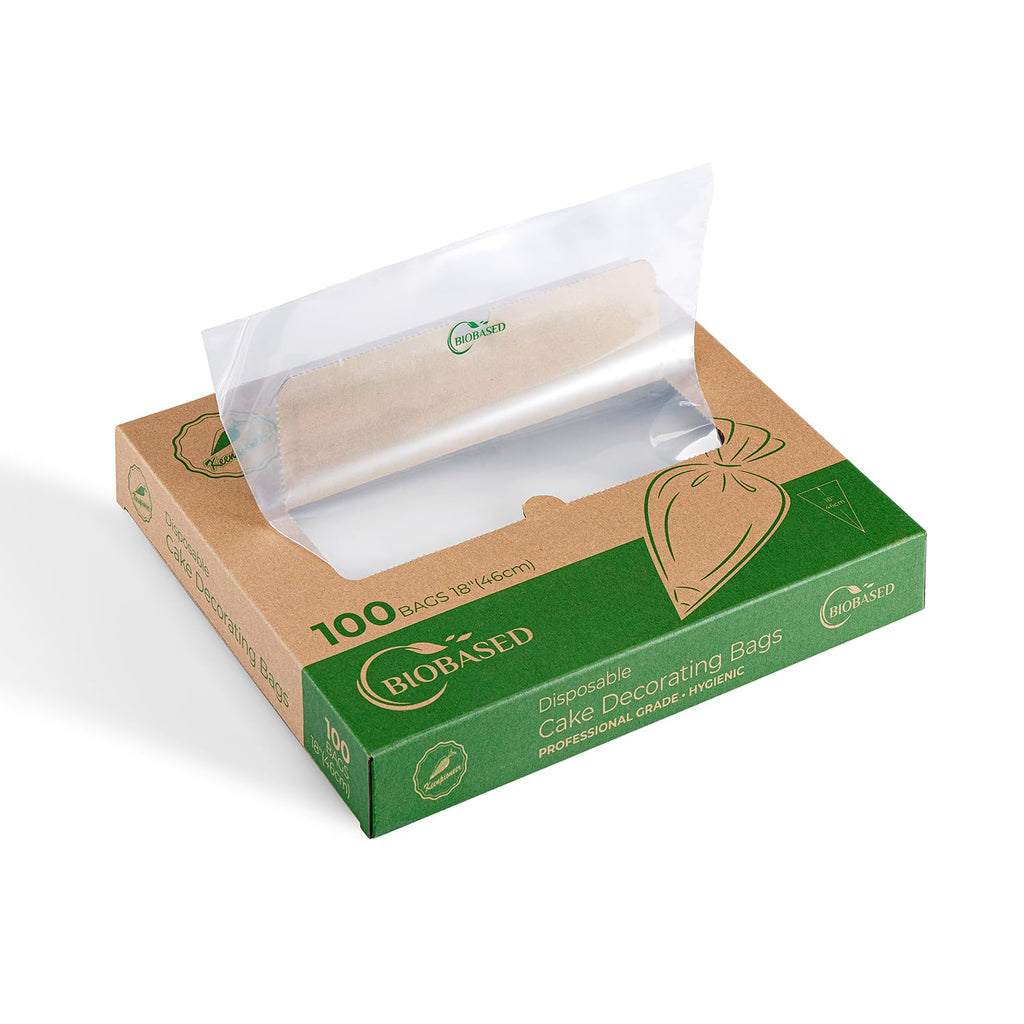 Keenpioneer 18-Inch Biobased Disposable Piping Bags, Plant Based Cake Decorating Pastry Bag - Pack of 100
