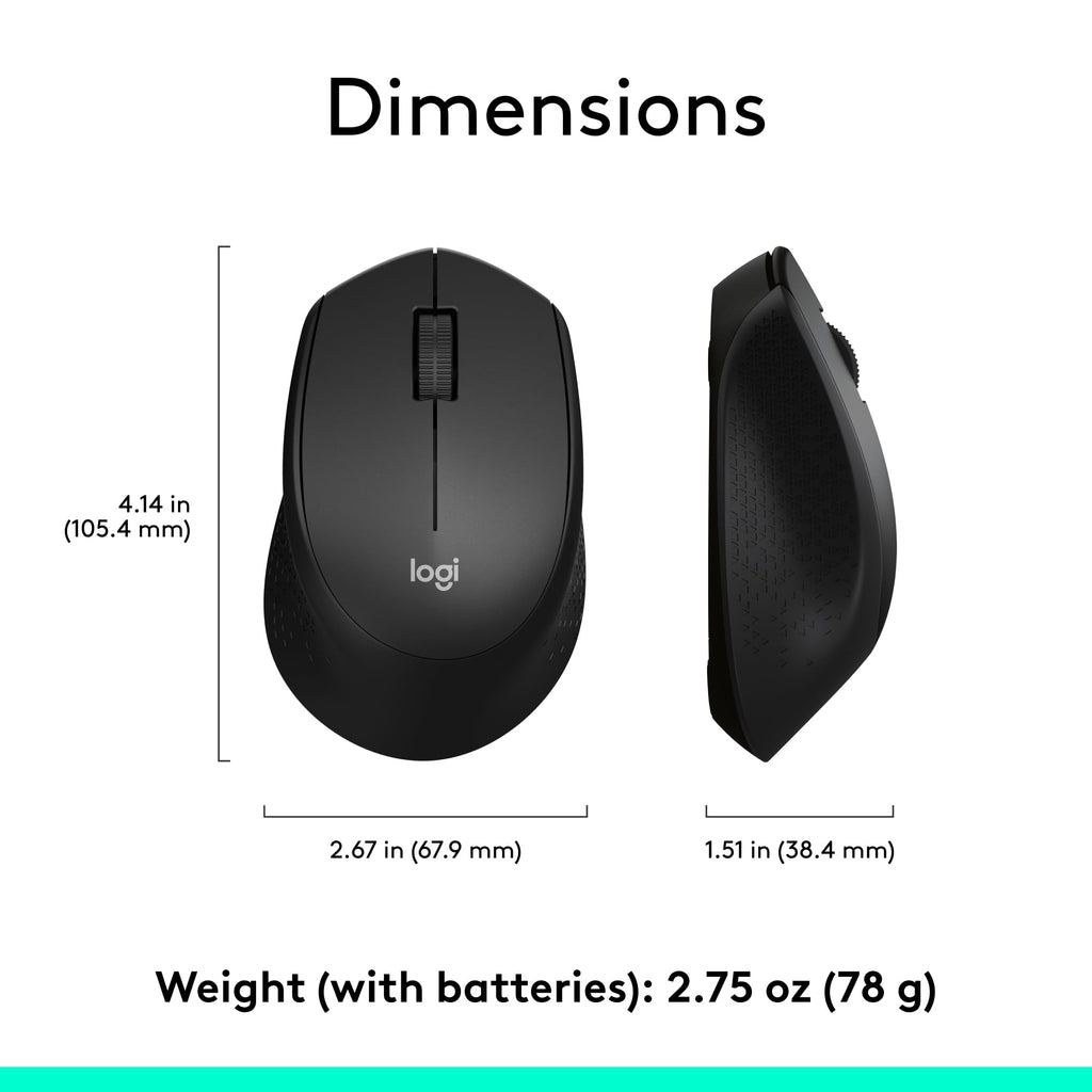 Logitech M330 Silent Plus Full Size 2.4 GHz Wireless Mouse - Black