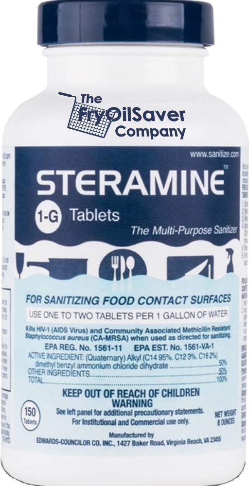 4 Bottles Steramine Sanitizer Tablets - 15x QT-10 Test Strip - Multi Purpose Steramine Sanitizing Tablets for Food Contact Surface, Kitchen, Restaurant Cleaning & Food Truck by FryOilSaver (600 Count)