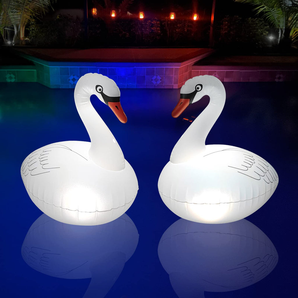 Goallim Floating Pool Lights Solar 2PK, Waterproof Inflatable Swan Pool ...