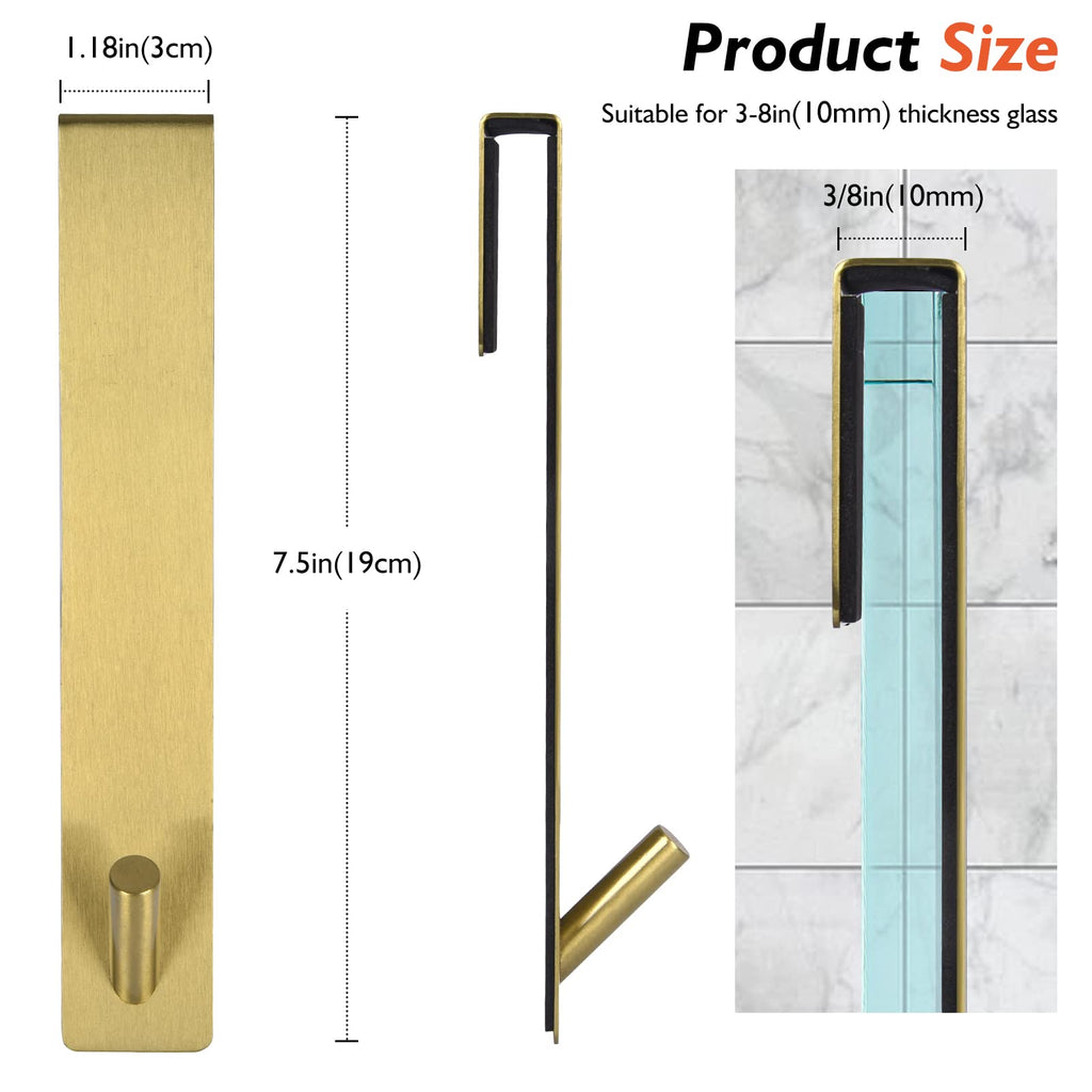 Kontoyo Shower Door Hooks(7.5 Inch),Extended Over Door Hooks for Bathroom Frameless Glass Shower Door,Stainless Steel Towel Hooks,Heavy Duty Rack Hooks for Robe,Towel-3 Pack-Gold