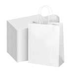 bagmad 100Pcs Pack 8x4.75x10 inch Medium White Kraft Paper Bags with Handles Bulk, Gift Bags, Craft Grocery Shopping Retail Birthday Party Favors Wedding Sacks Restaurant Takeout, Business (100)