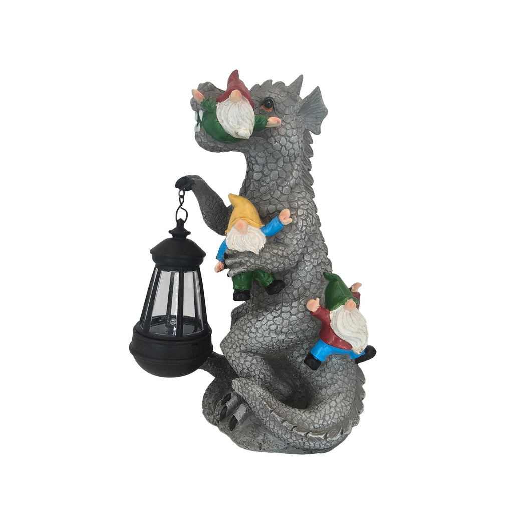 SAMPU CRAFT 12.3 Inch Dinosaur Garden Gnome Statue with Solar Lantern