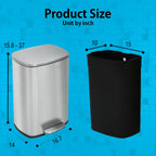 BestMassage 13 Gallon (50L) Stainless Steel Trash Can with Lid, Removable Inner Bucket, Foot Pedal, Soft Close for Home, Kitchen, Office