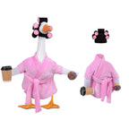 yuboo 23 Inch Pink Lady Porch Goose Outfits, Bathrobe Porch Goose Statue Costume with Cute Curlers and Coffee Cup, Funny Summer Lawn Yard Garden Patio Decor, Cute Goose Clothes Cement
