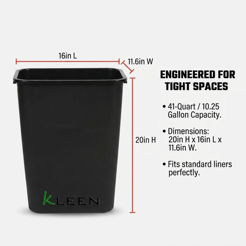 Kleen Commercial Soft-Sided Wastebasket 41qt, 20" x 16" x 11.6", Black Plastic (2 Pack)