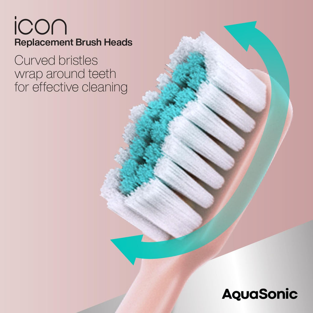 AquaSonic Genuine Icon Replacement Brush Heads | ADA Accepted | Compatible with AquaSonic Icon Toothbrush | 6 Brush Heads | for Normal & Sensitive Teeth (Light Pink)