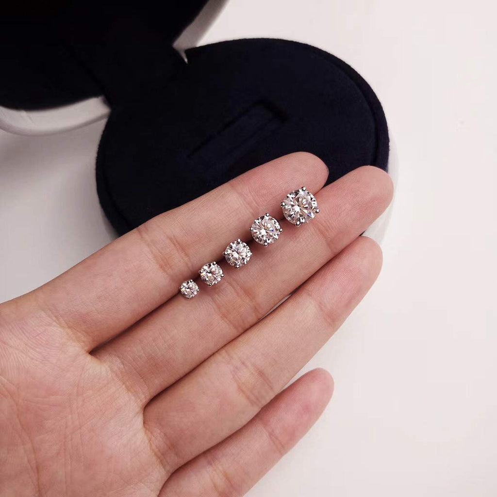 Women's 14K White Plated CZ Stud Earrings Simulated Diamond Round Cubic Zirconia Ear Stud Set（5 Pairs)