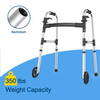 Loyoda Walkers for Seniors, Folding Walker with Ski Glides 5'' Front Wheel Medical Lightweight Walker Height Adjustable Aluminum Standard Walker for Handicap and Adults (Silver)