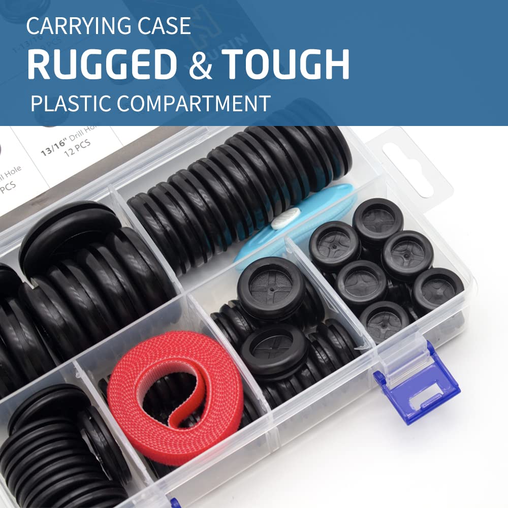 Vrupin 66Pcs Rubber Grommet Assorted Kit, Drill Hole Firewall Hole Plugs Wire Protection, 6 Sizes 1-13/16" 1-1/2" 1" 7/8" 5/8" 3/16"