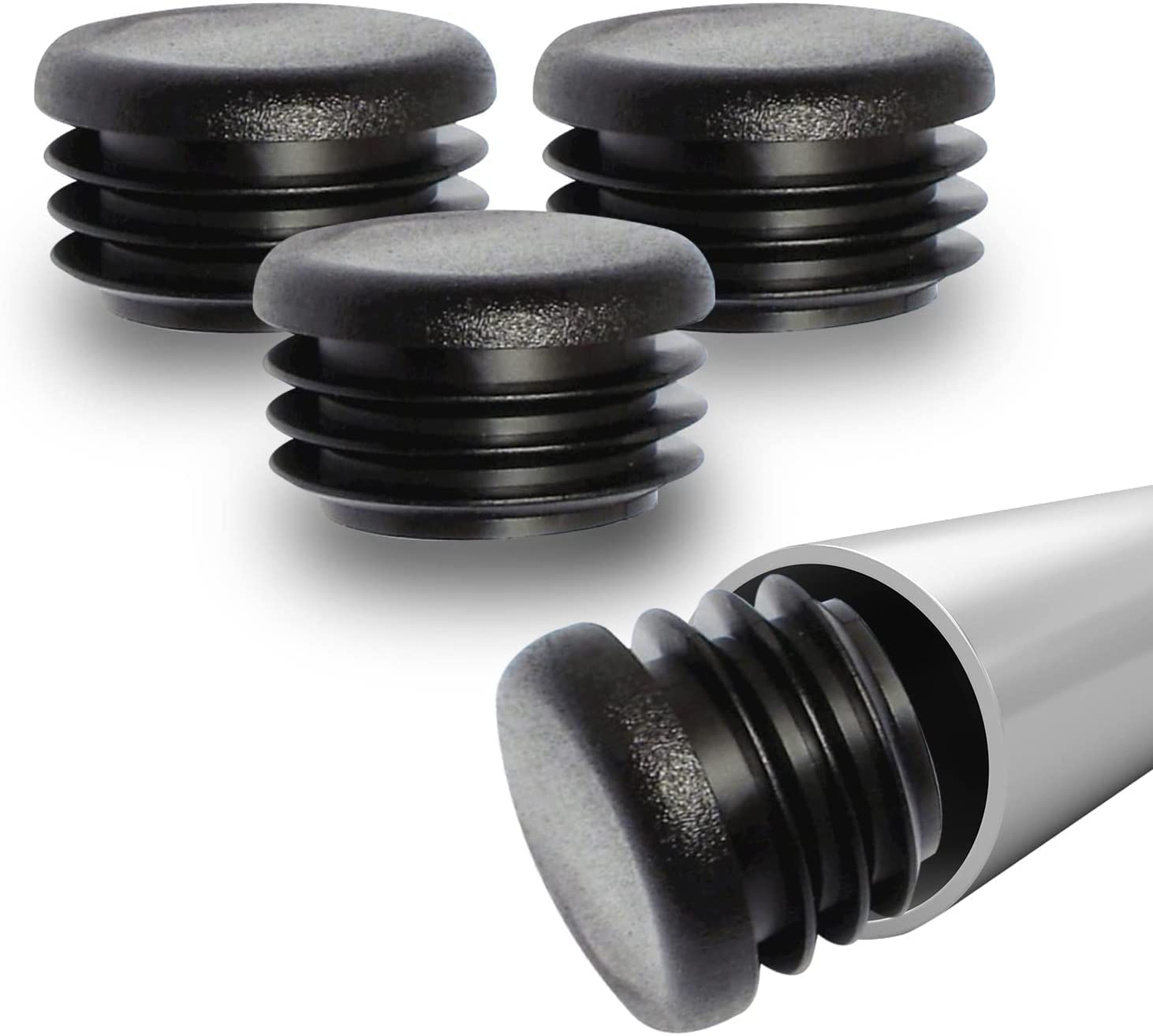 Prescott Plastics 1.75-Inch (44mm) Round Plastic Hole Plugs Insert, Black End Caps for Round Tubing and Fences, Glide Insert Cover for Pipe Post, Chairs and Furniture - 20 Pack