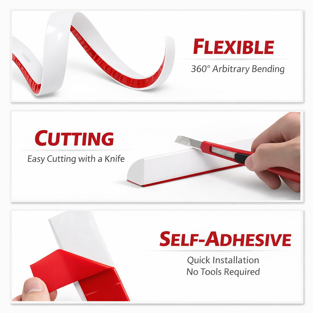 0.25" x 0.25" Mini Quarter Round Molding, 10FT Ultra-Slim Peel and Stick Trim for Small Gaps, Countertop Wall Seam, Window Sill, Desk & Cabinet Edge, Flexible Self Adhesive Finishing Strip