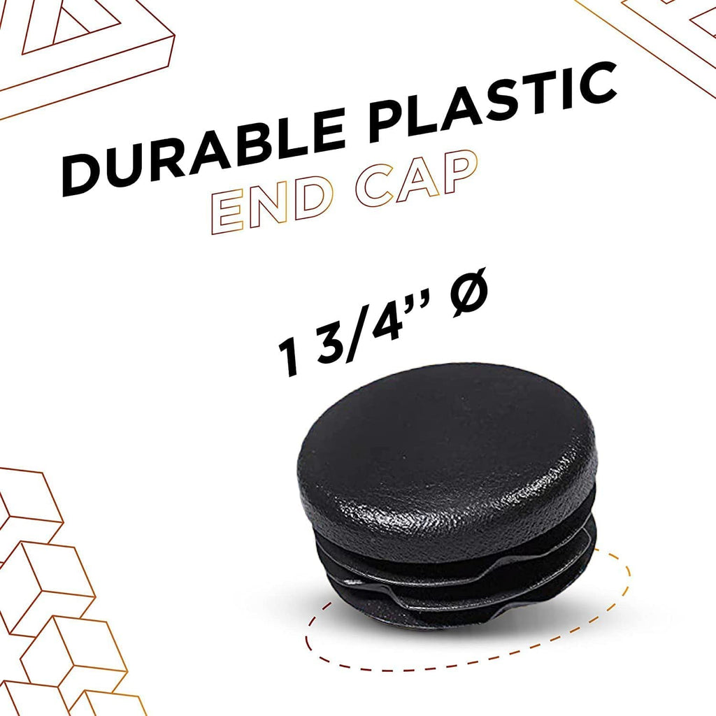 Prescott Plastics 1.75-Inch (44mm) Round Plastic Hole Plugs Insert, Black End Caps for Round Tubing and Fences, Glide Insert Cover for Pipe Post, Chairs and Furniture - 20 Pack