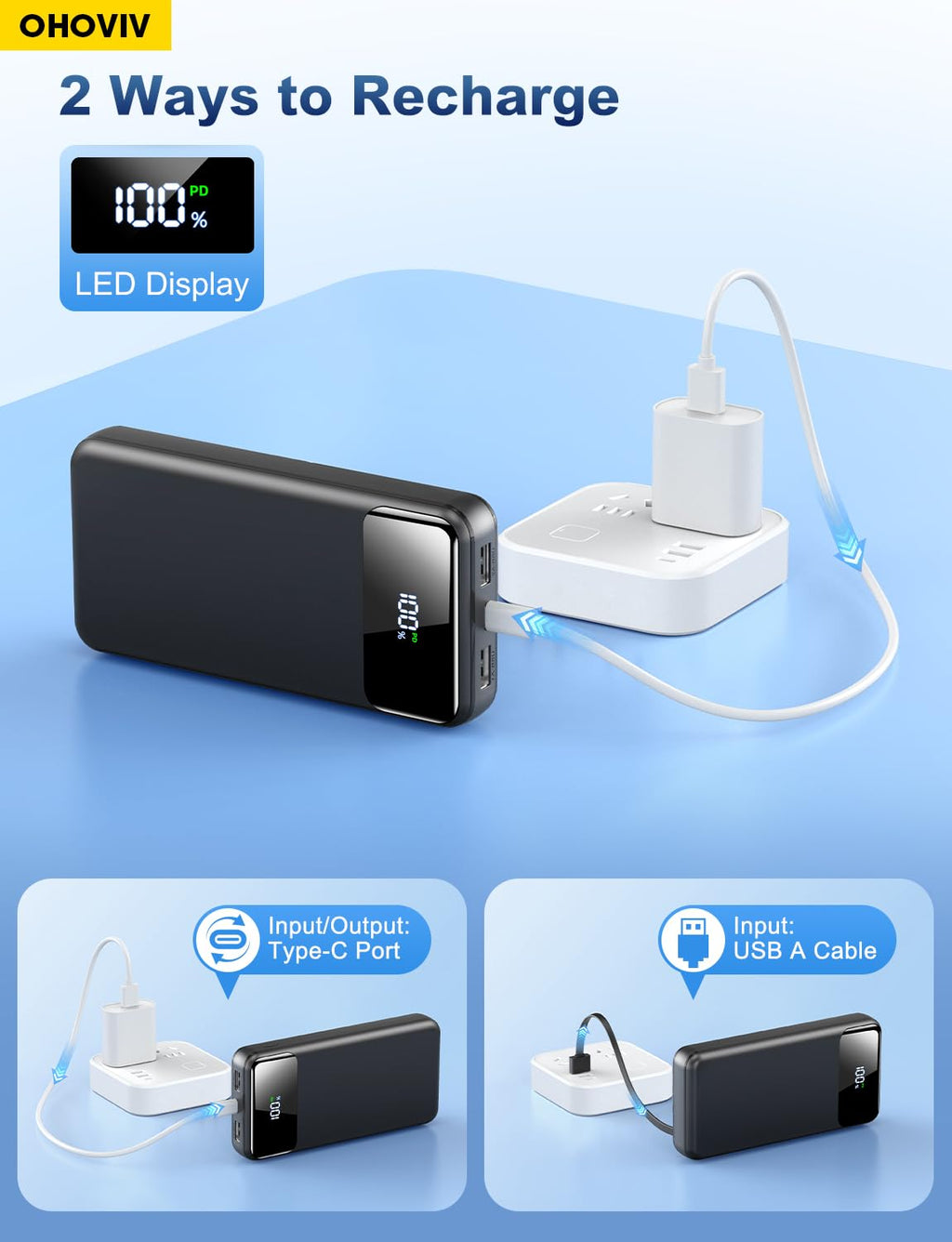 OHOVIV Portable Charger Power Bank 50000mAh,4 Built-in Cables Battery Pack