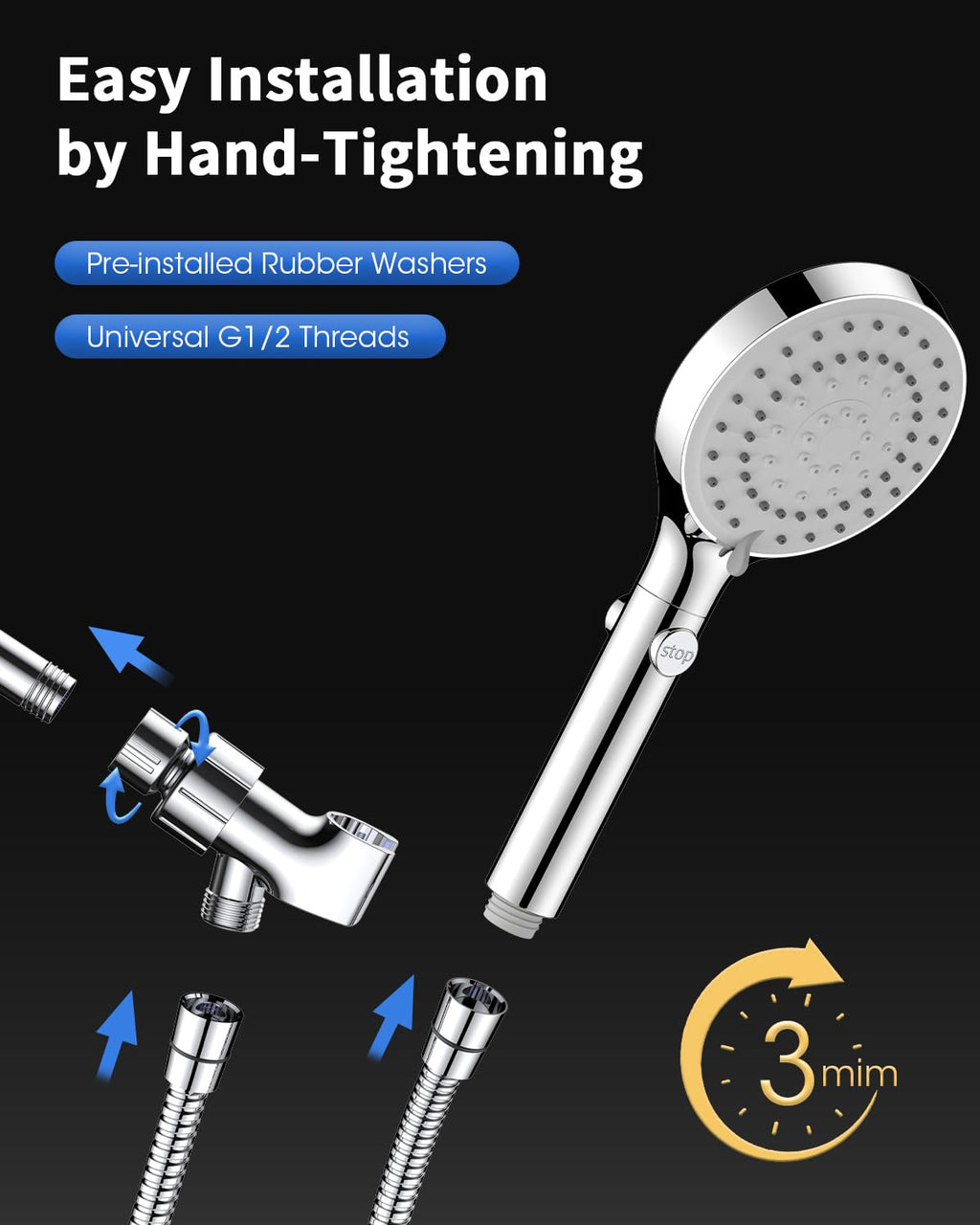 FASDUNT Shower Head with Handheld, High Pressure Handheld Shower Head with 80" Extra Long Stainless Steel Hose & Adjustable Bracket, Showerhead with ON/OFF Switch for Pets Bath