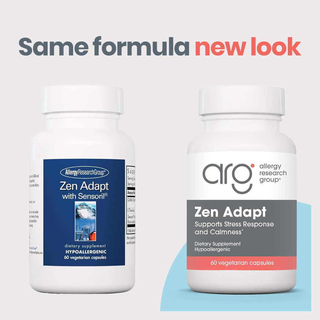 Allergy Research Group Zen Adapt - 200 mg L-Theanine, 125 mg Ashwagandha & 550 mg GABA - Supports Stress Response and Calmness - Vegetarian Capsules - Hypoallergenic Formula - 30 Servings - 60 Count