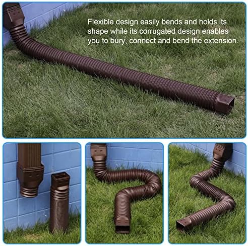 11.5ft Long Gutter Downspout Extensions Flexible, Drain Downspout Extender, Down Spout Drain Extender, Gutter Connector Rainwater Drainage, Extendable from 2.6ft to 11.5ft(Brown)
