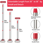 FOOKCIAN Spin Mop Replacement Set - 4 Microfiber Heads, Base, 30-58'' Handle Compatible with OCedar EasyWring - White (1 Can System)