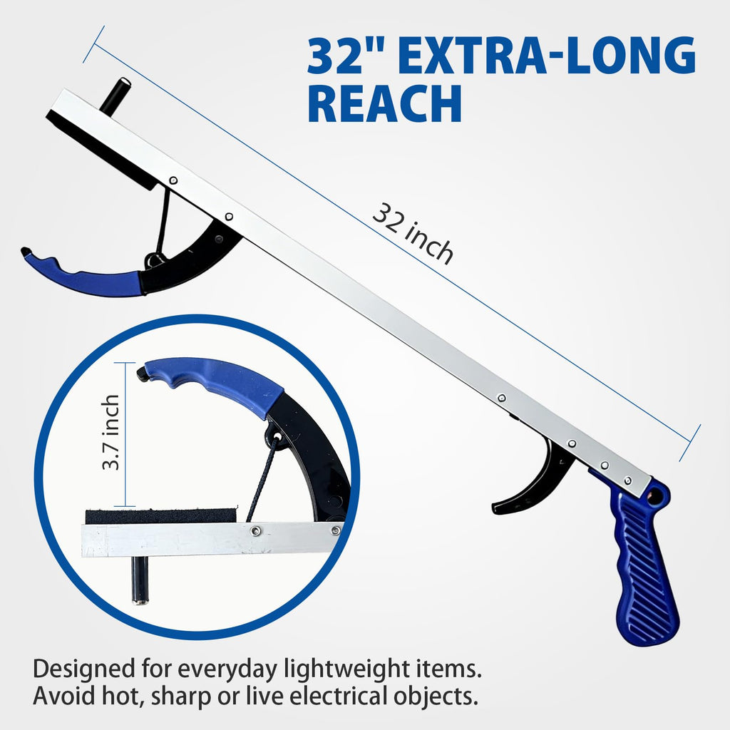 Blue Jay 32" Reacher Grabber Tool for Seniors - 2 Pack Lightweight Trash Picker Upper & Pick Up Stick with Magnetic Tip - Long Reach Mobility Aid for Wheelchair & Surgery Recovery