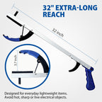 Blue Jay 32" Reacher Grabber Tool for Seniors - 2 Pack Lightweight Trash Picker Upper & Pick Up Stick with Magnetic Tip - Long Reach Mobility Aid for Wheelchair & Surgery Recovery