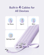 VRURC Portable Charger,4 Built -in Cables Power Bank 10000mAh,Flight-Safe