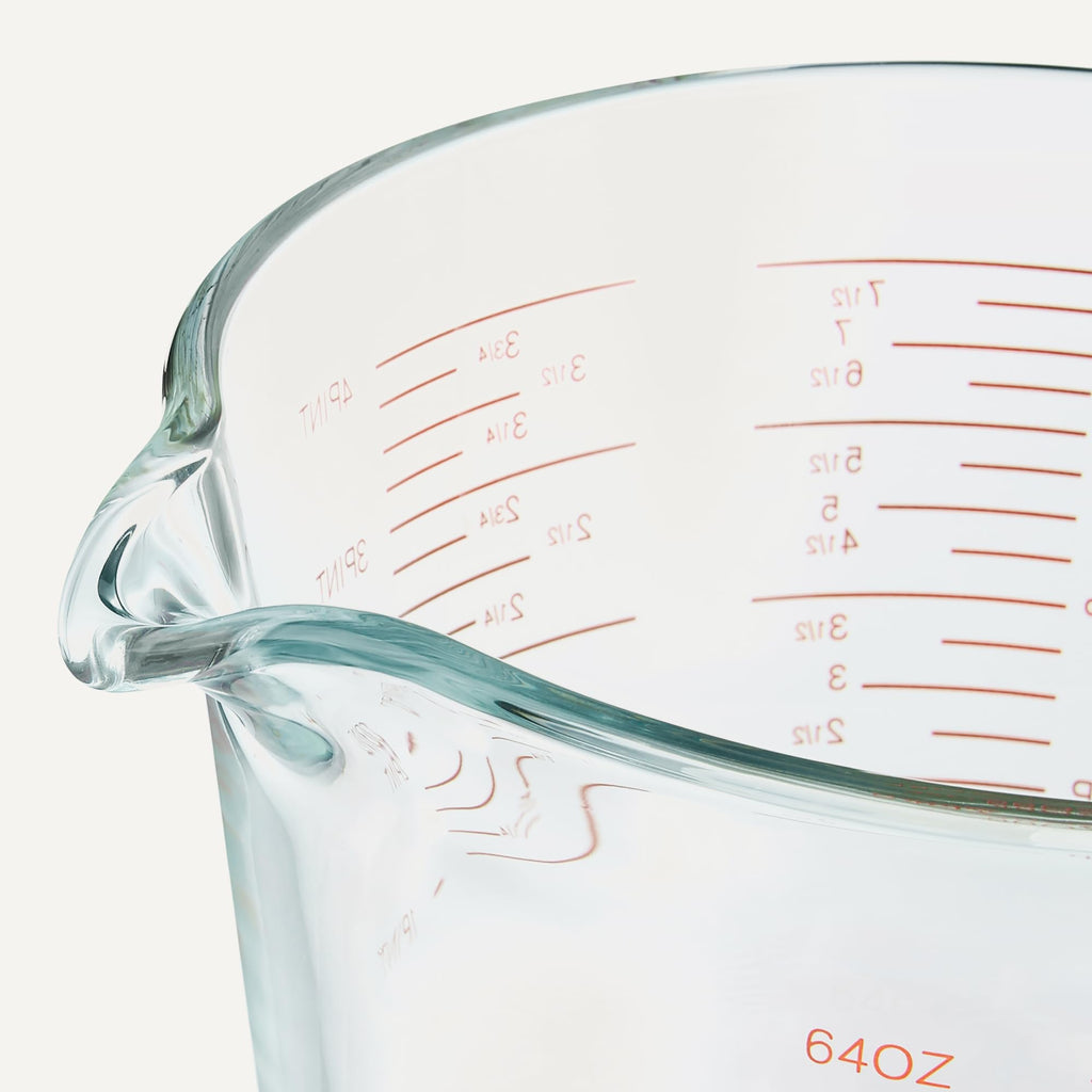 Amazon Basics Large Size Glass Measuring Cup, 8 Cup, Easy-to-Read Markings, Dishwasher/Microwave/Freezer/Oven Safe (Previously AmazonCommercial)