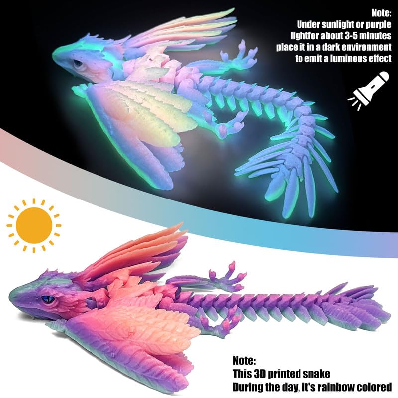 SGYYSG Feathered Wyvern Dragon,3D Printed Dragon, Articulated Dragon with Wings, 3D Printed Toys, Desktop Pet - Indulge in The Enchanting Realm of Dragons (Rainbow Noctilucent)