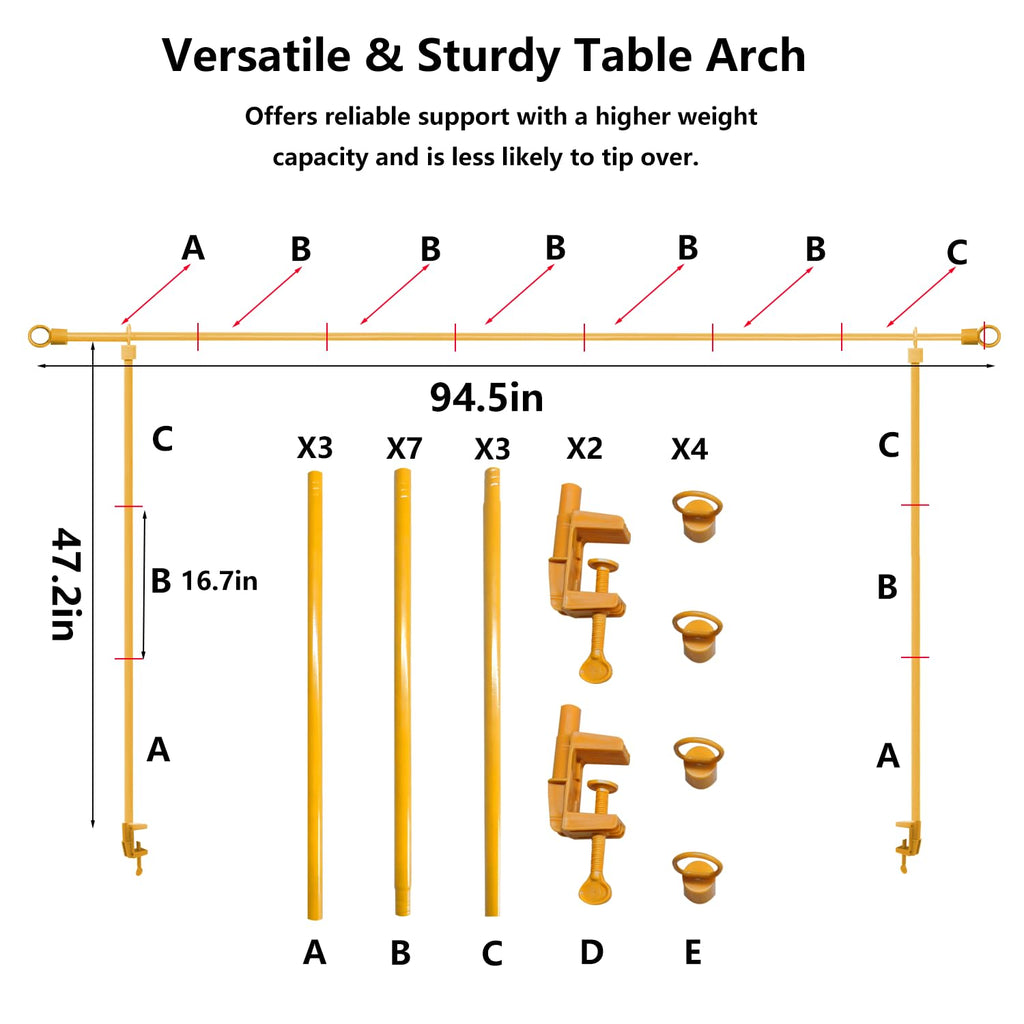 Over The Table Rod Stand with Clamps, Gold Table Arch Stand with Clamps