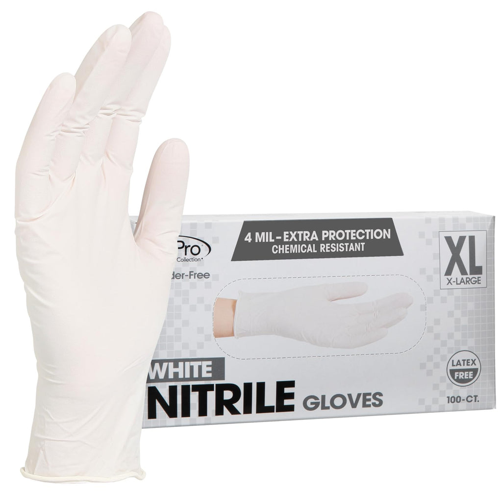 ForPro Disposable Nitrile Gloves, Chemical Resistant, Powder-Free, Latex-Free, Non-Sterile, Food Safe, 4 Mil, White, X-Large, 1000-Count