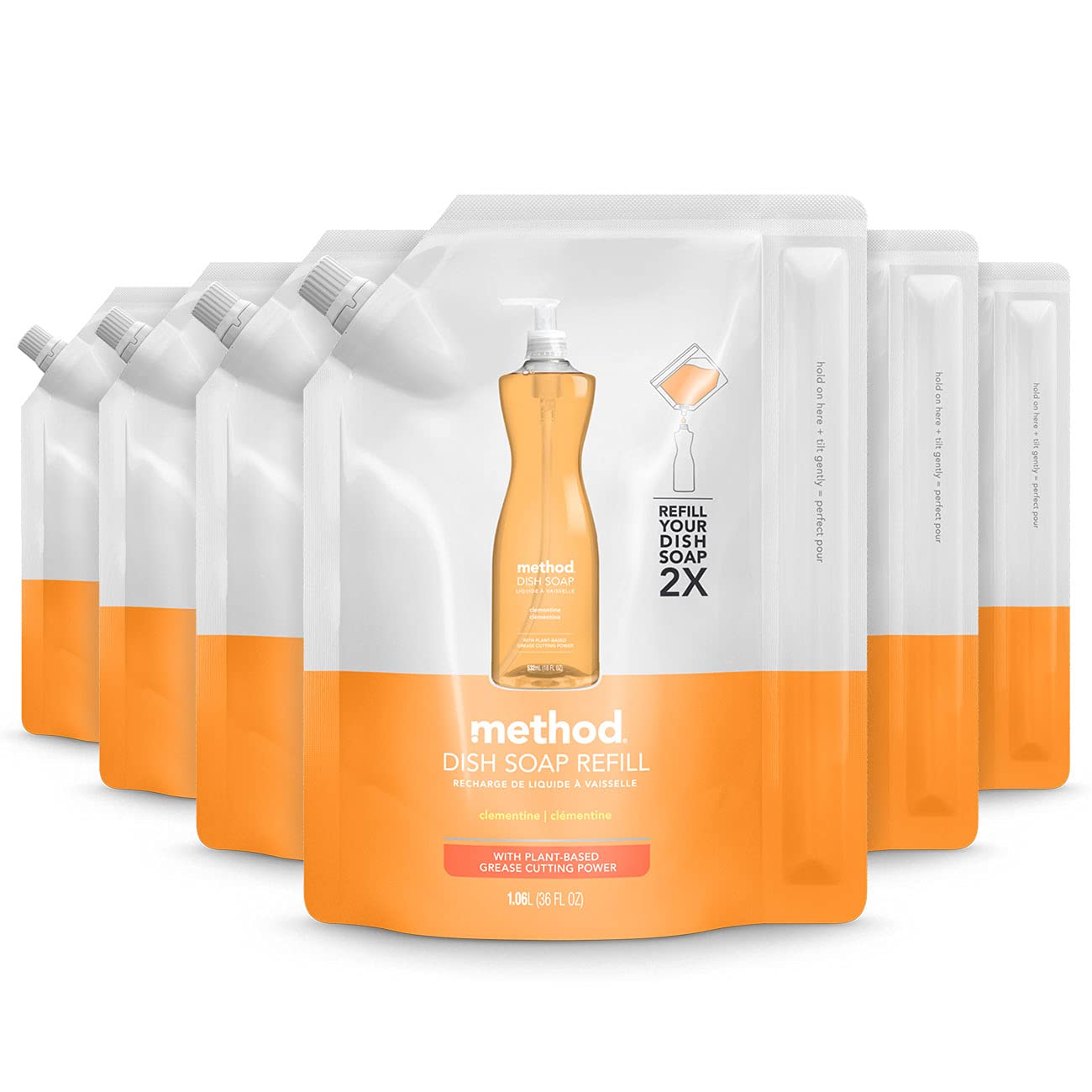 Method Gel Dish Soap Refill, Clementine, Tough on Grease, 36 Fl Oz (Pack of 6)
