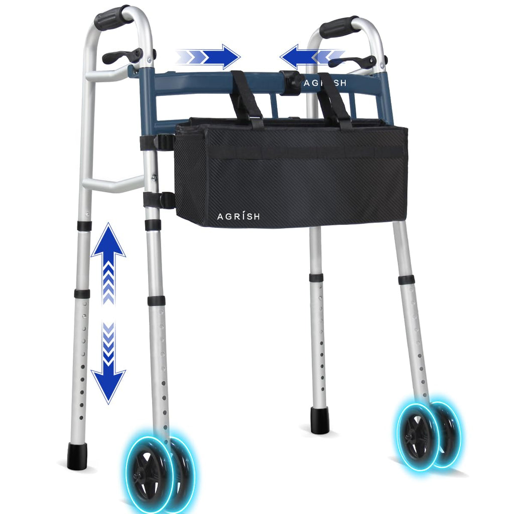 Folding Narrow Walker for Seniors – Width & Height Adjustable Walker, Lightweight Standard Walker for Elderly, Walkers for Seniors, Disabled, Bariatric
