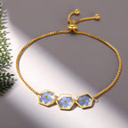 AUNTESIGN Forget-Me-Not Pressed Wildflower Bracelet | Personalized Handmade | Real Wildflowers Jewelry | Alaska State Flower Jewelry | Gold Pressed Flower Bracelet | Gift For Her