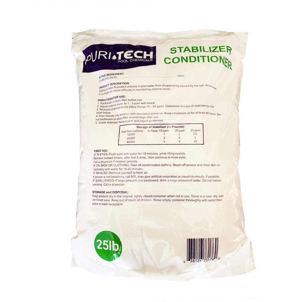Puri Tech Pool Chemicals 50 lbs Stabilizer Conditioner Cyanuric Acid UV Protection for Swimming Pools and Spas Improves Chlorine Effectiveness