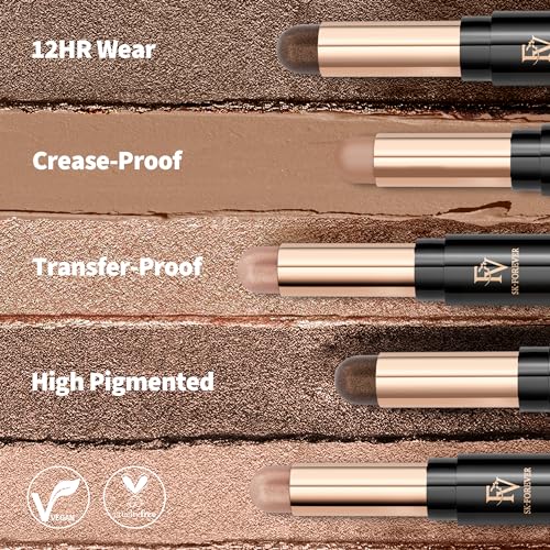 FV Waterproof Eyeshadow Stick Duo,Long-Lasting Cream Eye Shadow Makeup Sets, High Pigmented Eyeshadow Pencil with Matte & Shimmer Finish, Natural Look (Vanila & Champagne)
