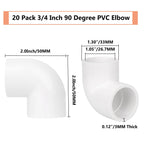 20 Pack 3/4" 90 Degree Elbow Pipe Fittings 2 Way Right Angle PVC Pipe Fitting, Furniture Build Grade SCH40 (Socket x Socket) 3/4" PVC Fitting Connectors for DIY PVC Shelf Garden Support Structure