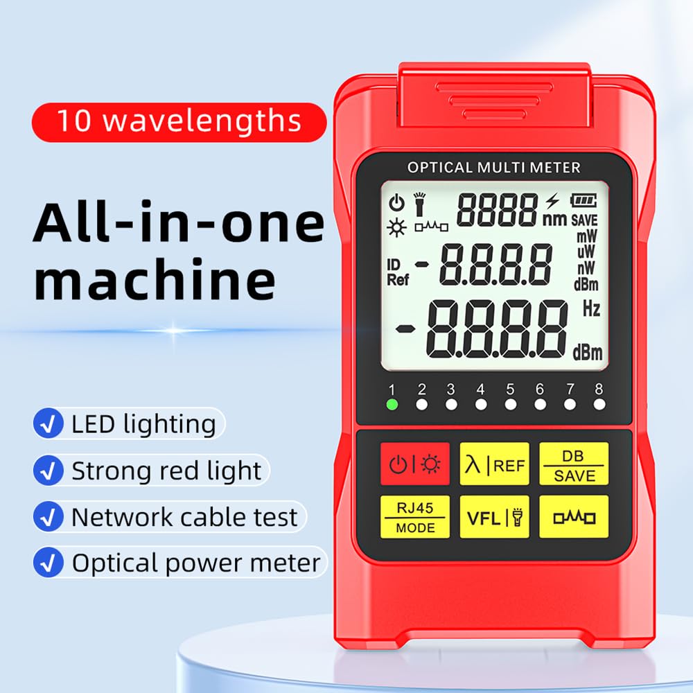 D YEDEMC Fiber Optic Cable Tester Portable Optical Fiber Power Meter FC/SC/ST Universal Interface Integrated OPM, VFL, and RJ45 Functions (OPM-VFL-2)