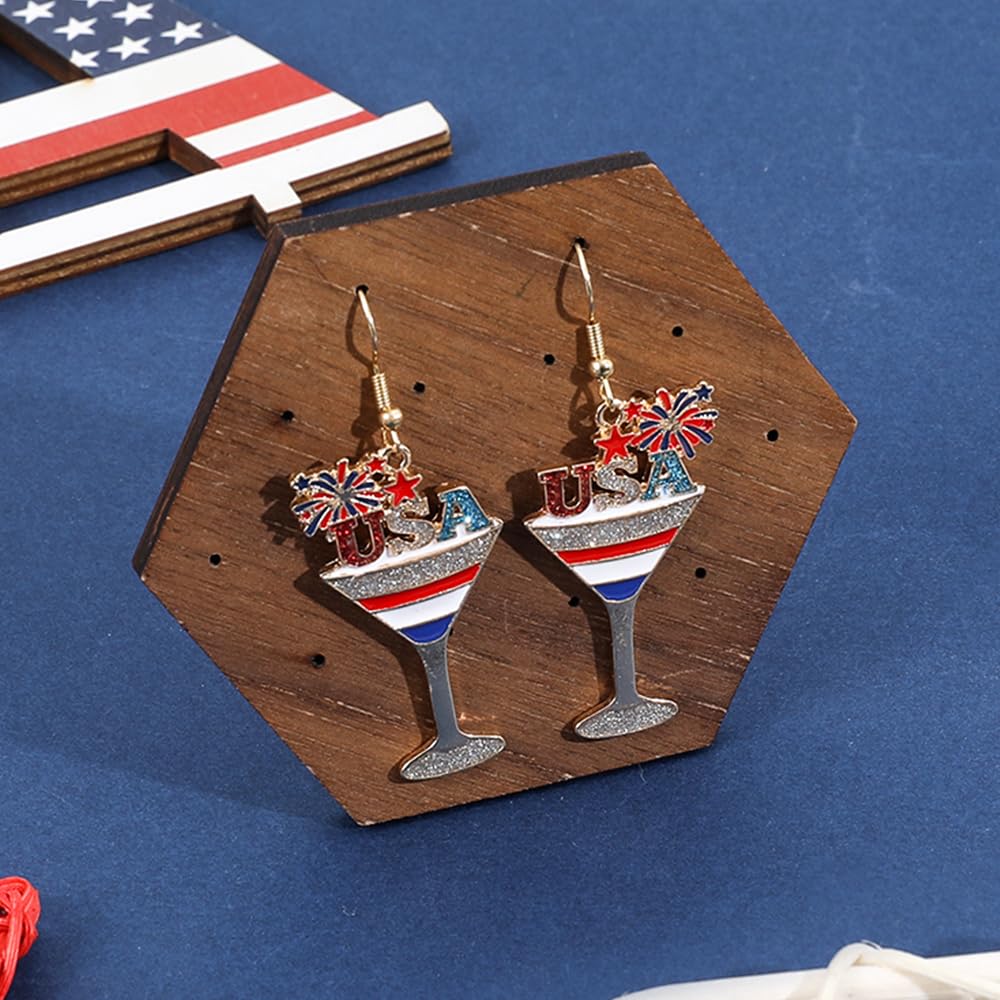 4th of July USA Martini Earrings for Women Memorial Day Patriotic Jewelry