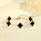CORSMGSE 18K Gold Plated Clover Lucky Bracelet for Women Gold White Black Pink Green Red Blue Adjustable Double Sided Flower Four Leaf Link Bracelets Trendy Jewelry Gifts for Women Men