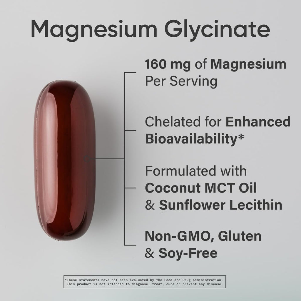Sports Research® Magnesium Glycinate - Supports Restful Sleep & Enzymatic Processes - 160 mg Chelated Magnesium - Liquid Softgel - 60 Count