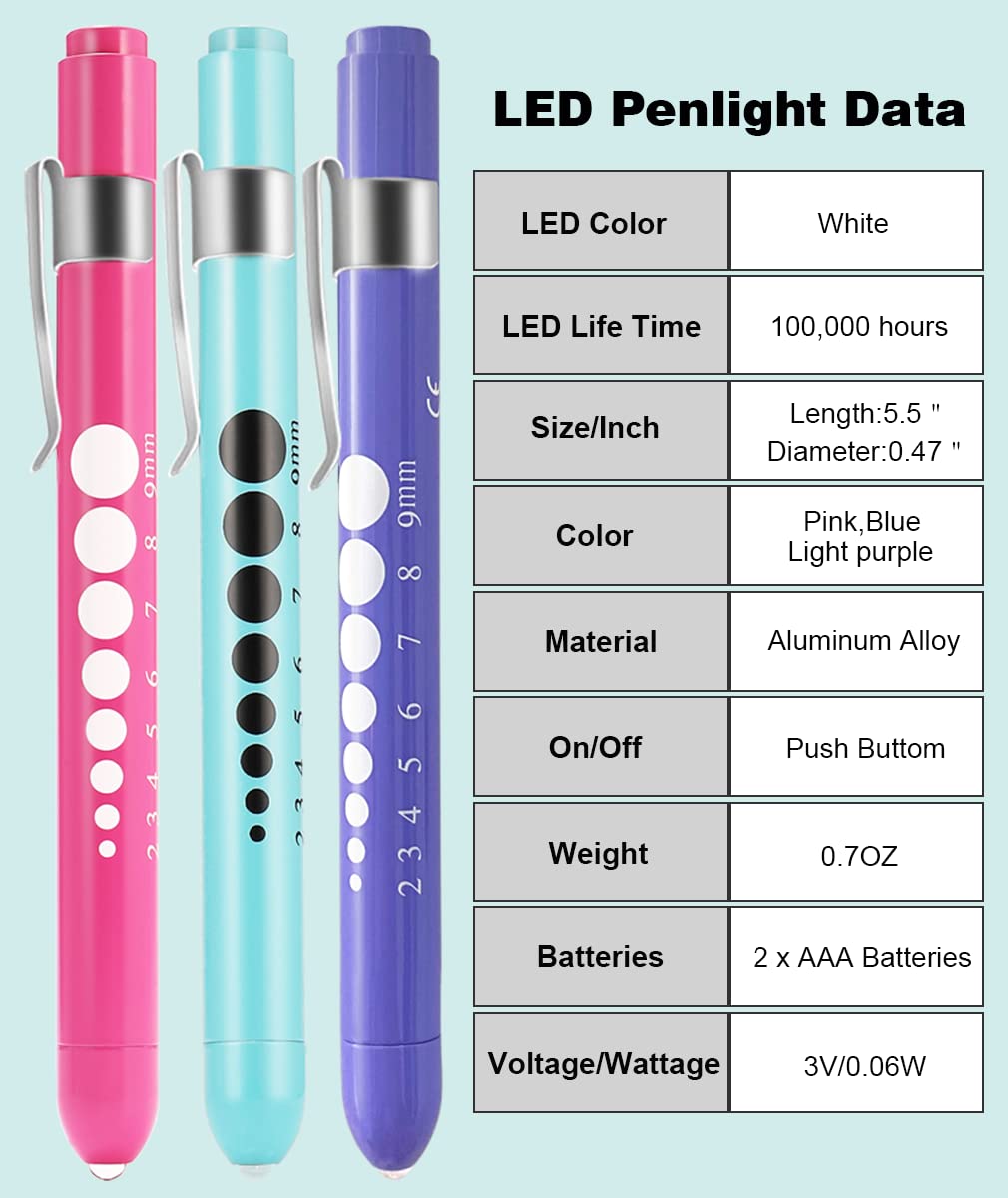 MEUUT Medical Pen Lights for Nurses 3 Pack & 6 AAA Batteries for EMT