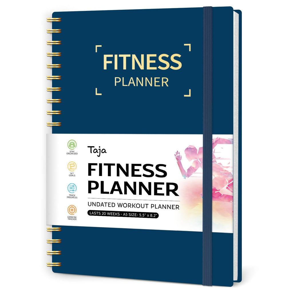 Fitness Workout Journal for Women & Men, A5(5.5" x 8.7") Workout Log Book Planner for Tracking, Progress, and Achieving Your Wellness Goals-Navy Blue