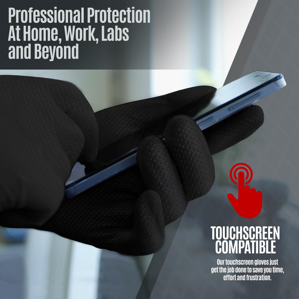 MED PRIDE 8 Mil Xl Disposable Black Nitrile Gloves Heavy Duty Diamond Textured Powder Free Latex Free Box of 100