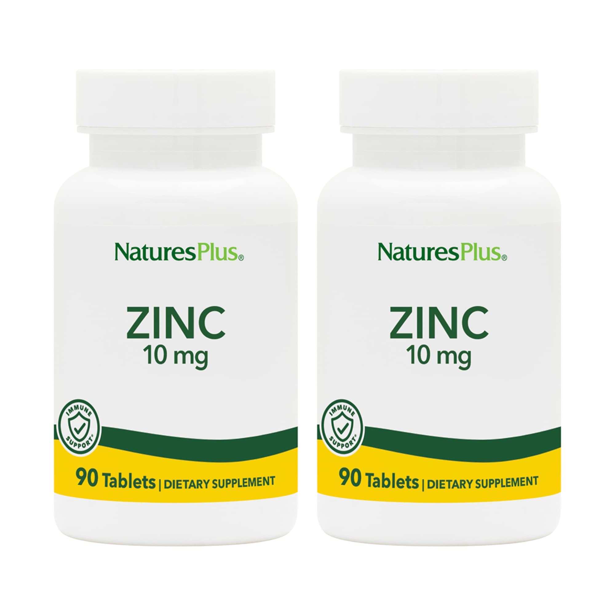NaturesPlus Zinc 10 mg - 90 Tablets, Pack of 2 - Supports Immune Health & Overall Well-Being - High-Potency Amino Acid Chelate Form - Gluten Free, Vegetarian - 180 Total Servings