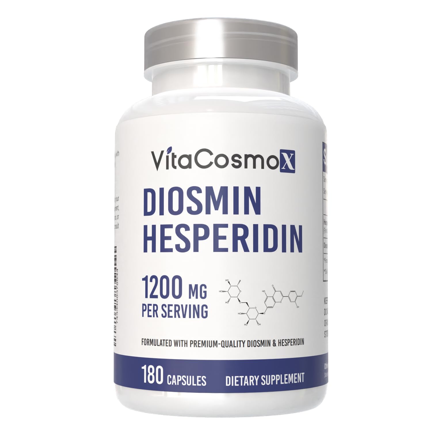VitaCosmoX Diosmin Hesperidin 1200 mg Complex, 180 Capsules, Citrus Bioflavonoids Rich Fruit Extract, 100% Vegetarian, Non-GMO & Gluten Free Diosmin Supplement with Max Strength