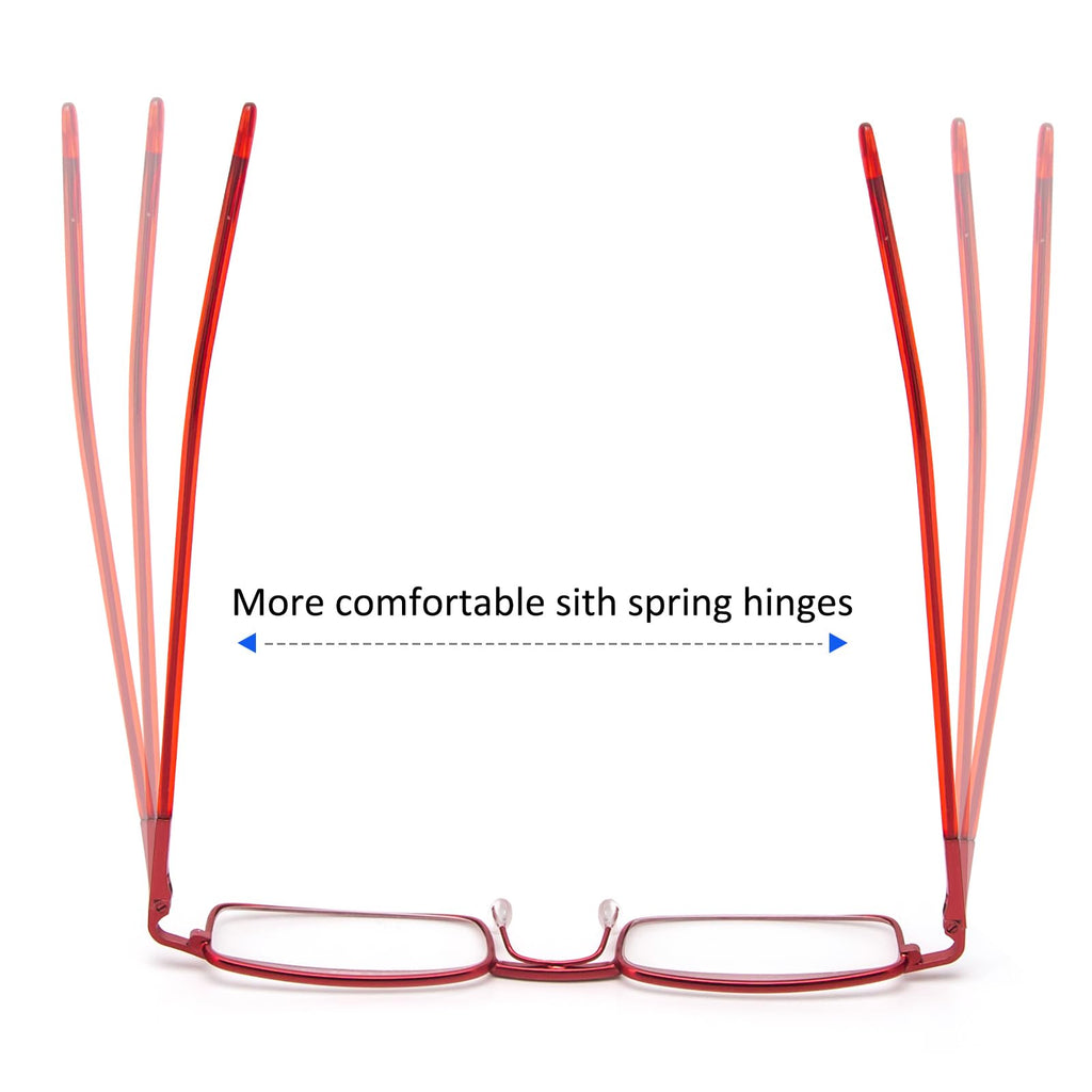 REAVEE 5 Pack Slim Portable Reading Glasses for Men Women, Computer Blue Light Blocking Small Readers Metal Frame Spring Hinge with Pocket Compact Pen Case, Black Red Pink Blue Gold 2.5