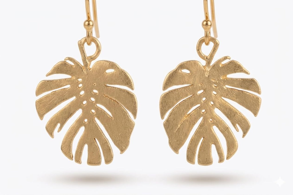 Palm Leaf Dangle Earrings for Women - Lightweight Gold Botanical Jewelry, Handmade Nature-Inspired Gift for Mom