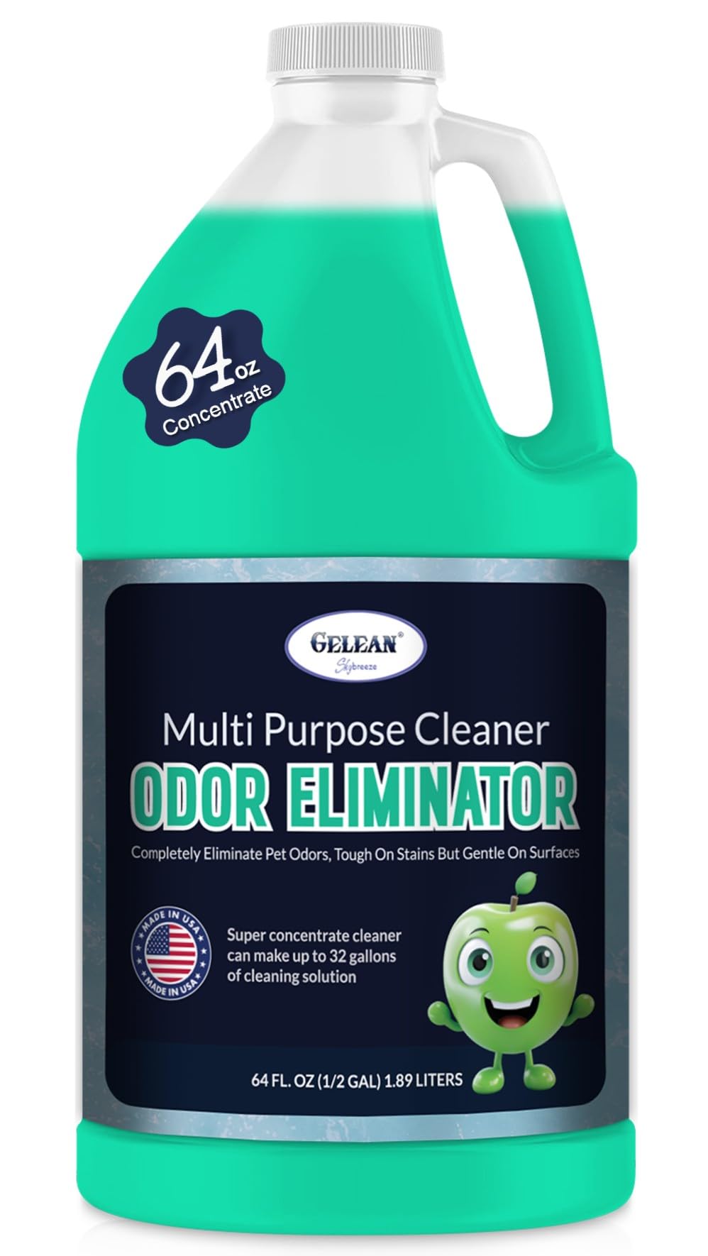 Multi Purpose Cleaner Pet Odor eliminator 64oz - Concentrate MAKES 32 GALLON - MADE IN USA- pH Neutral - Strong Floor Cleaner Odor eliminator - Stain Remover Cleaner & Deodorant (64 Fl Oz, Sky Breeze)